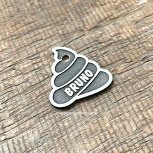 Load image into Gallery viewer, Funny Poop shaped pet ID Tag made from brass, copper or nickel silver