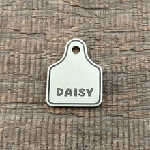 Load image into Gallery viewer, Pet Tag shaped like cattle tag | Custom Pet Tag | The Barking Tagsmith Australia