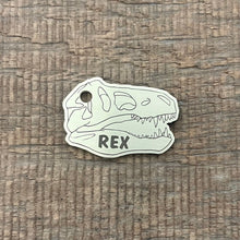Load image into Gallery viewer, Dinosaur T-Rex Skull Pet ID Tag | Custom Pet Tag | The Barking Tagsmith Australia