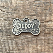 Load image into Gallery viewer, Paw Print Bone Dog ID Tag