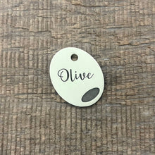 Load image into Gallery viewer, Pet Tag shaped like an olive | Custom Pet Tag | The Barking Tagsmith Australia