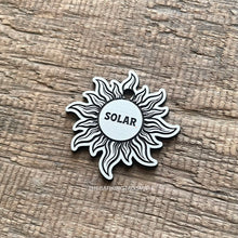 Load image into Gallery viewer, Dog ID tag with celestial sun design and engraved name, personalised deep engraved metal pet tag for dogs and cats.