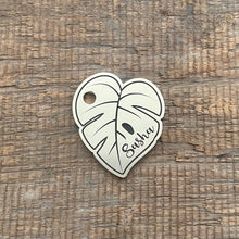 Load image into Gallery viewer, pet tag shaped as a monstera leaf | Custom Pet Tag | The Barking Tagsmith Australia